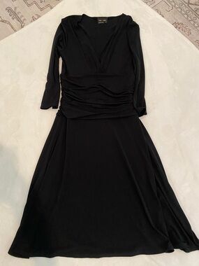 Max & Cleo Black Long-Sleeve V-Neck Ruched Waist Dress